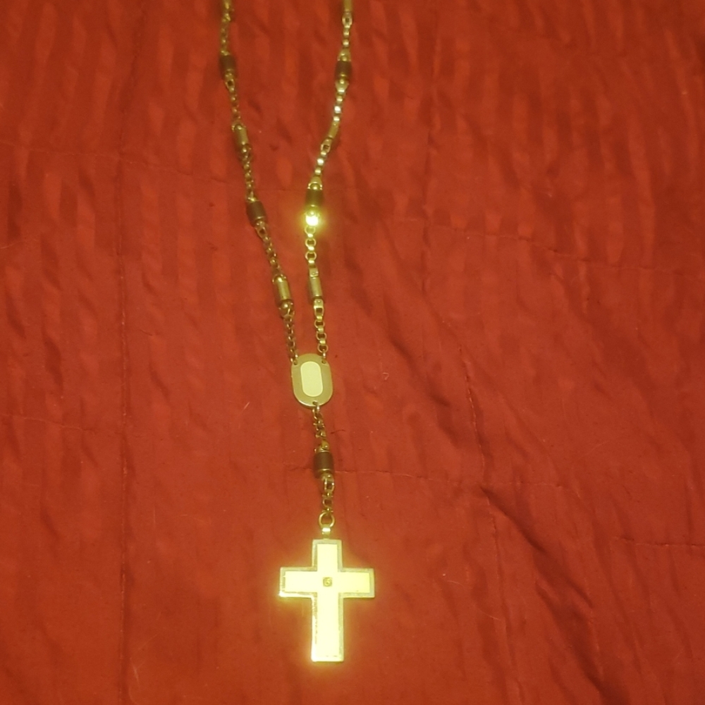 Rosary design Cross necklace. 36 inches by 6